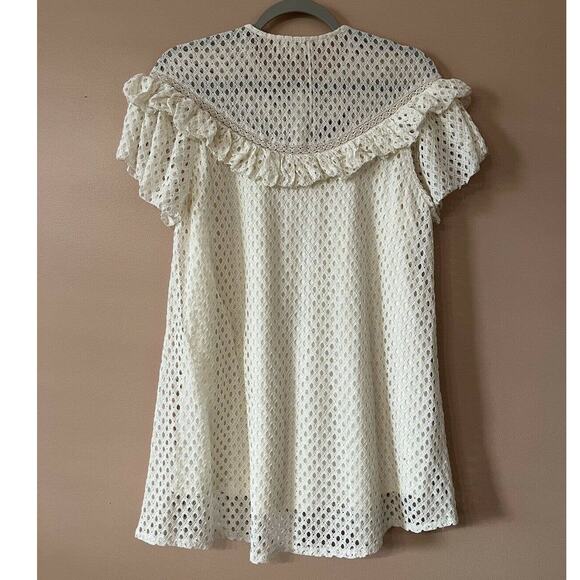 listicle Ivory Textured Woven Halter Neck mini dress Ruffle Sz S Short Sleeve - Picture 2 of 11